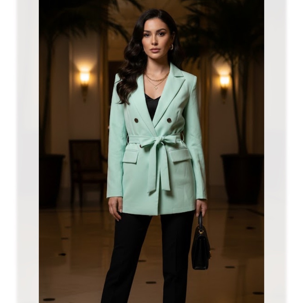 Hot & Delicious Mint Green Belted Blazer